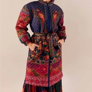 Mixed Patchwork Midi Reversible Puffer Jacket sz M